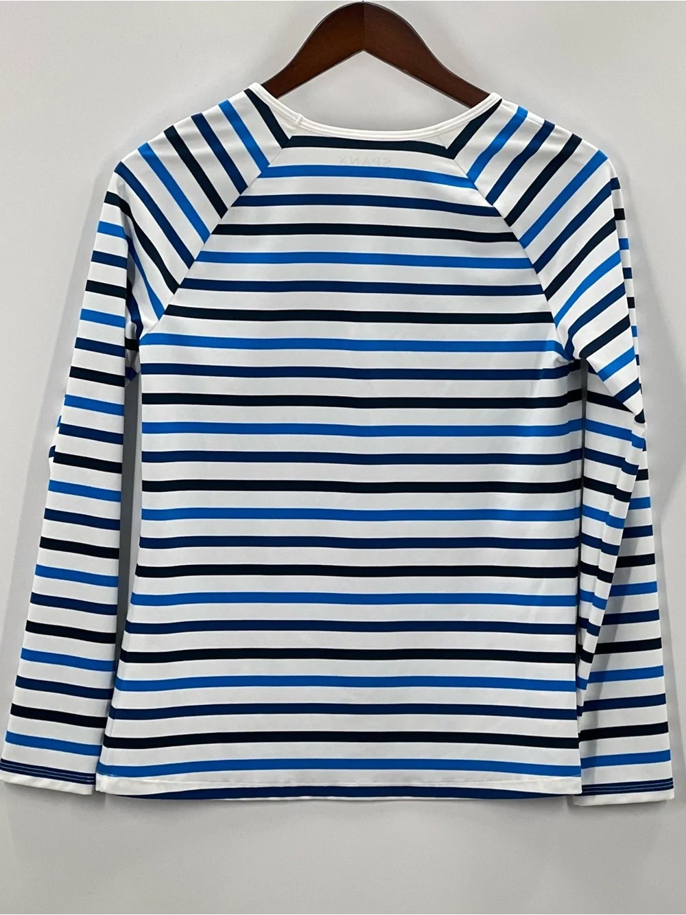 200 SPANX Ocean Stripe Coastal Blue Swim Sun Rash Protection Shirt UPF 50+